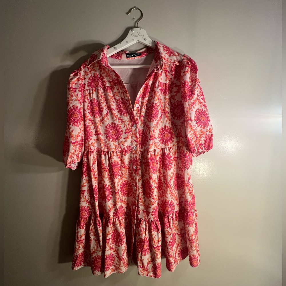 Pink & Orange Puff Sleeve Sundress
